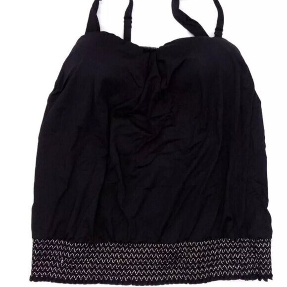 Coco Reef Tankini Swimsuit Top Black 36C Strapless Removable Straps Pleated - Picture 1 of 5